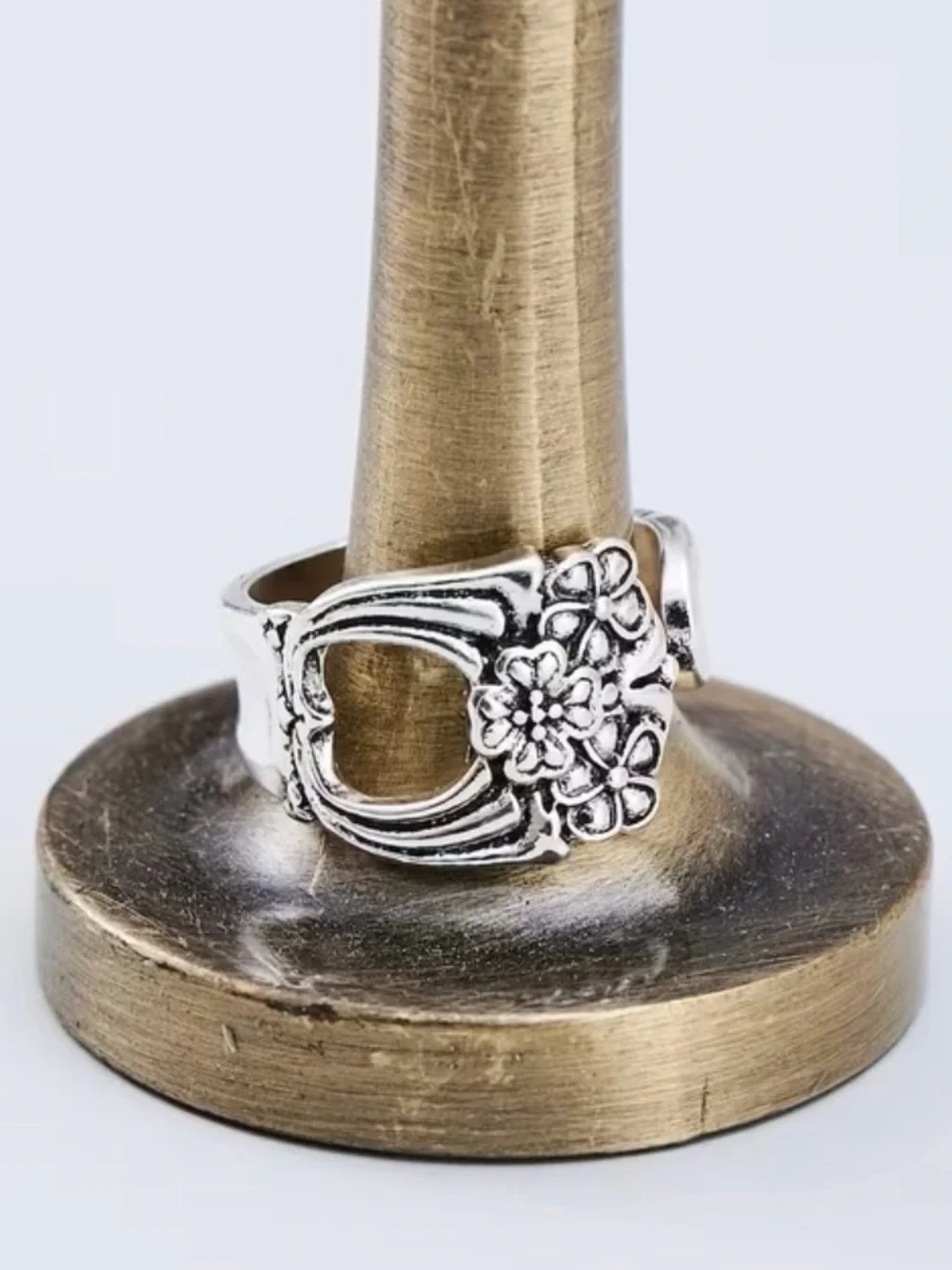 Western Ring Silver Floral Statement Ring - Silver Adjustable